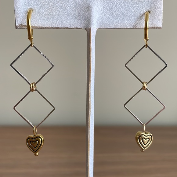 HAND CRAFTED EARRINGS Silver Plated Geometric Gold Plated Hearts - Picture 5 of 11